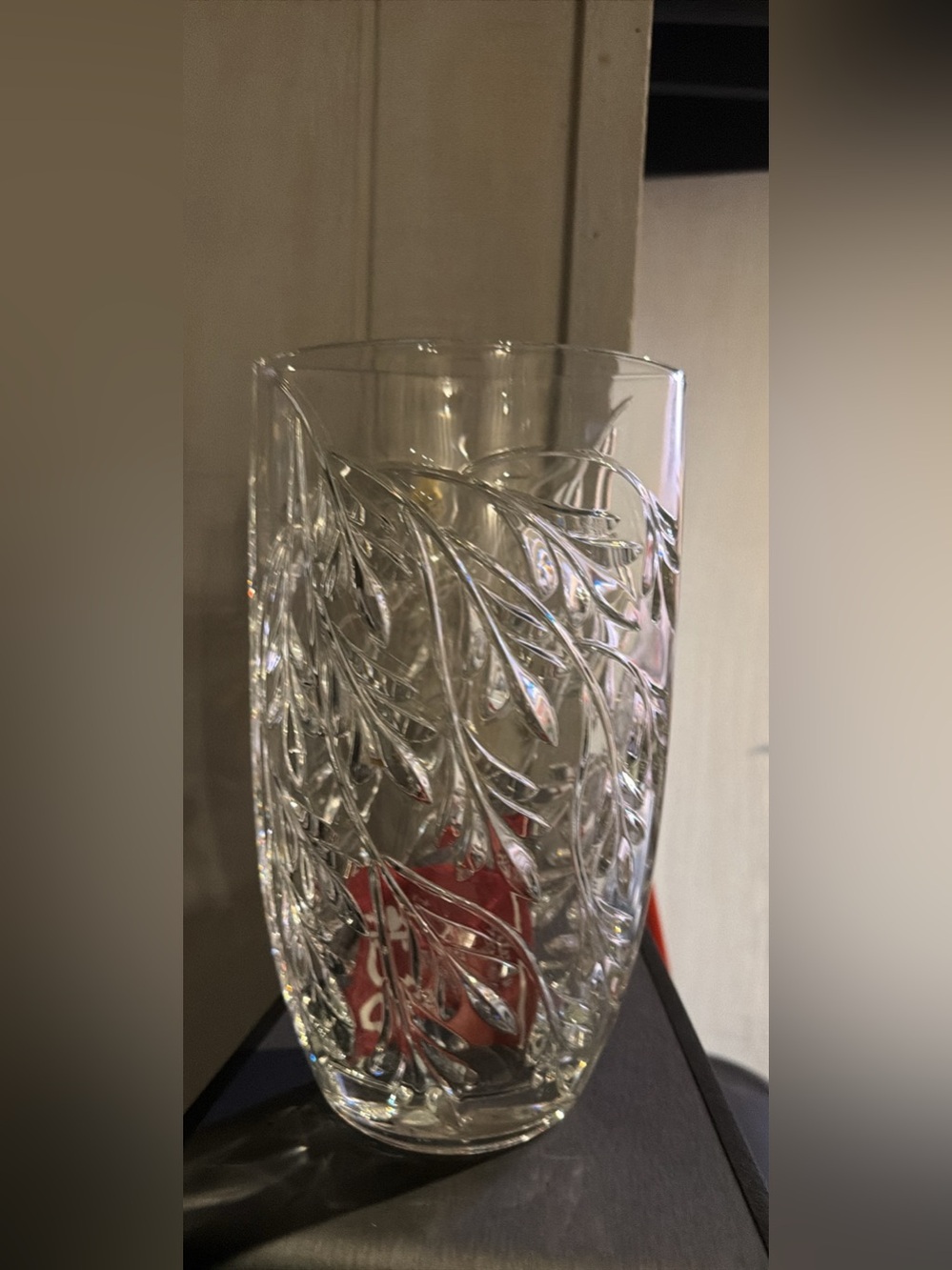 Crystal Leaf-Pattern Vase - new inbox Clear